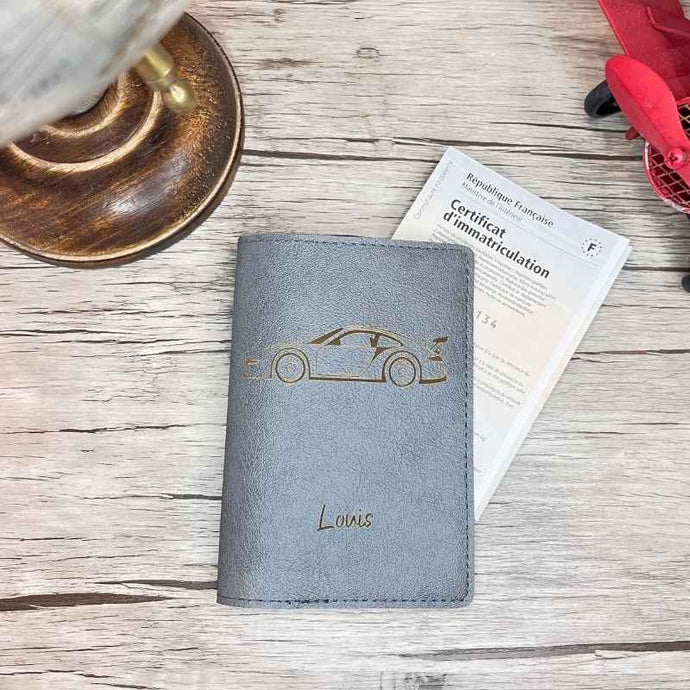 Étui Carte Grise Personnalisé Gris