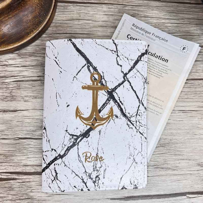 Étui Carte Grise Personnalisé Marbre Blanc