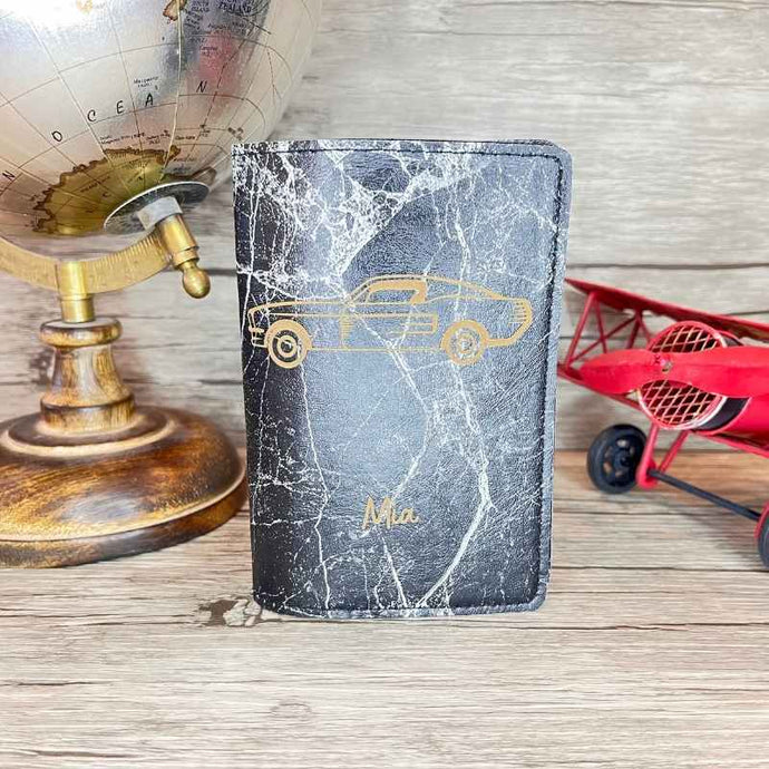 Étui Carte Grise Personnalisé Marbre Noir