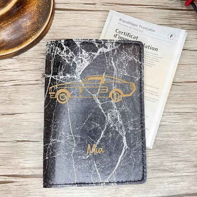 Étui Carte Grise Personnalisé Marbre Noir