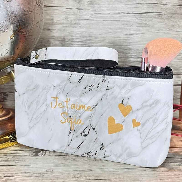 Trousse de Toilette Personnalisée Marbre Blanc