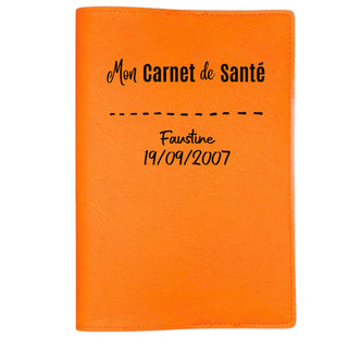 Étui carnet santé avec texte et couleur au choix