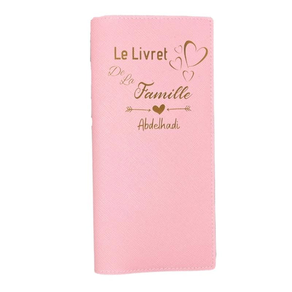 Pochette Livret De Famille Rose à Points Blancs — 10x21 Cm, Synthétique, Avec Emplacements Cartes